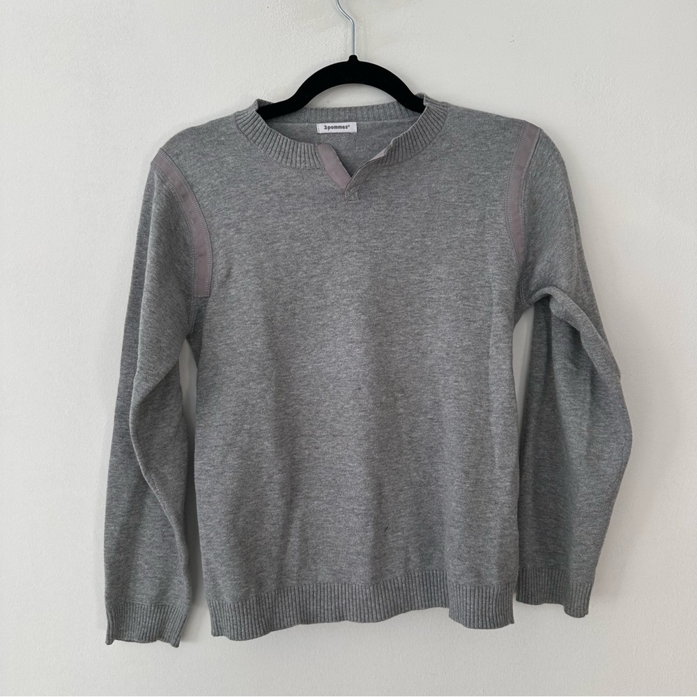 3 Pommes Kids V Neck Sweater cotton light grey size 12yrs